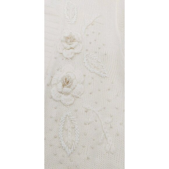 Adrian Delafield Sweater Size Large Beaded Knit Cream Faux Tank Pearl Buttons - Picture 8 of 9